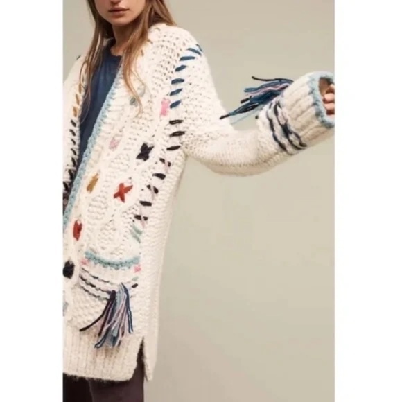 NWT!! ANTHROPOLOGIE Lima Handknit & Heartfelt Embroidered Cardigan Sweater XS/S - Picture 5 of 15